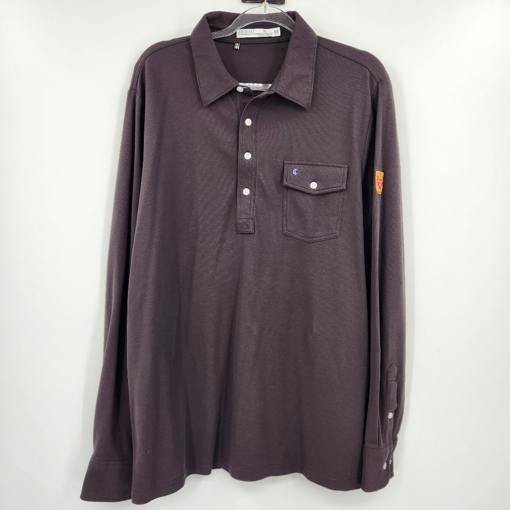 Criquet Long Sleeve Players Shirt Mens Size XL Brown Pique Polo